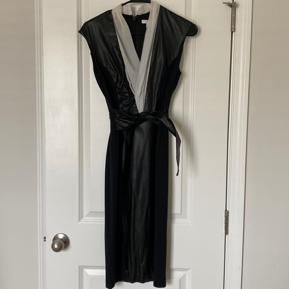 Black and white New York and Company cocktail dress with leather belt, XS - Picture 1 of 1